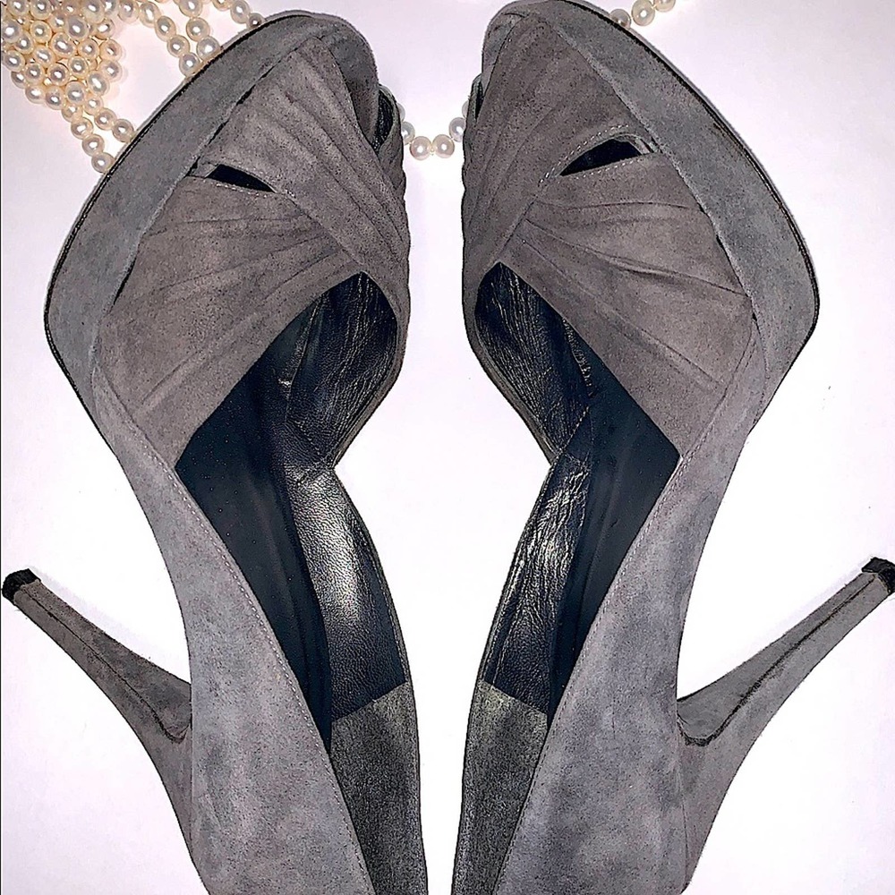 Stuart Weitzman Gray Peep Toe Platform Heels